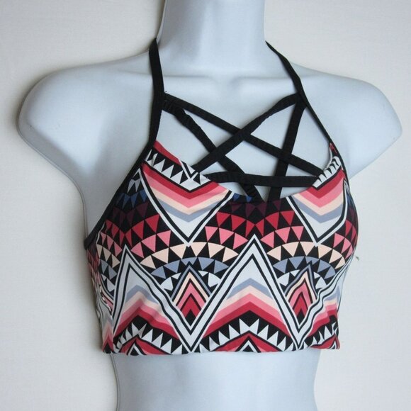 Victoria Secret Ultimate Sports Bra Athletic Crop Top Pink Geometric Strappy Sm - Picture 1 of 5